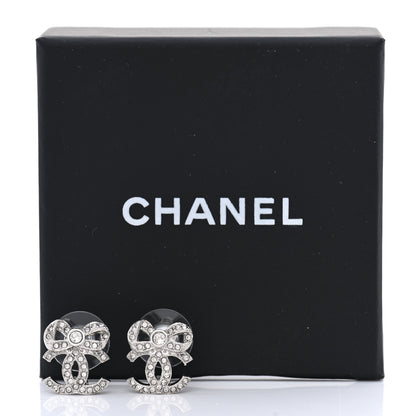 Chanel Crystal CC Bow Dangle Earrings Silver 5 of 5