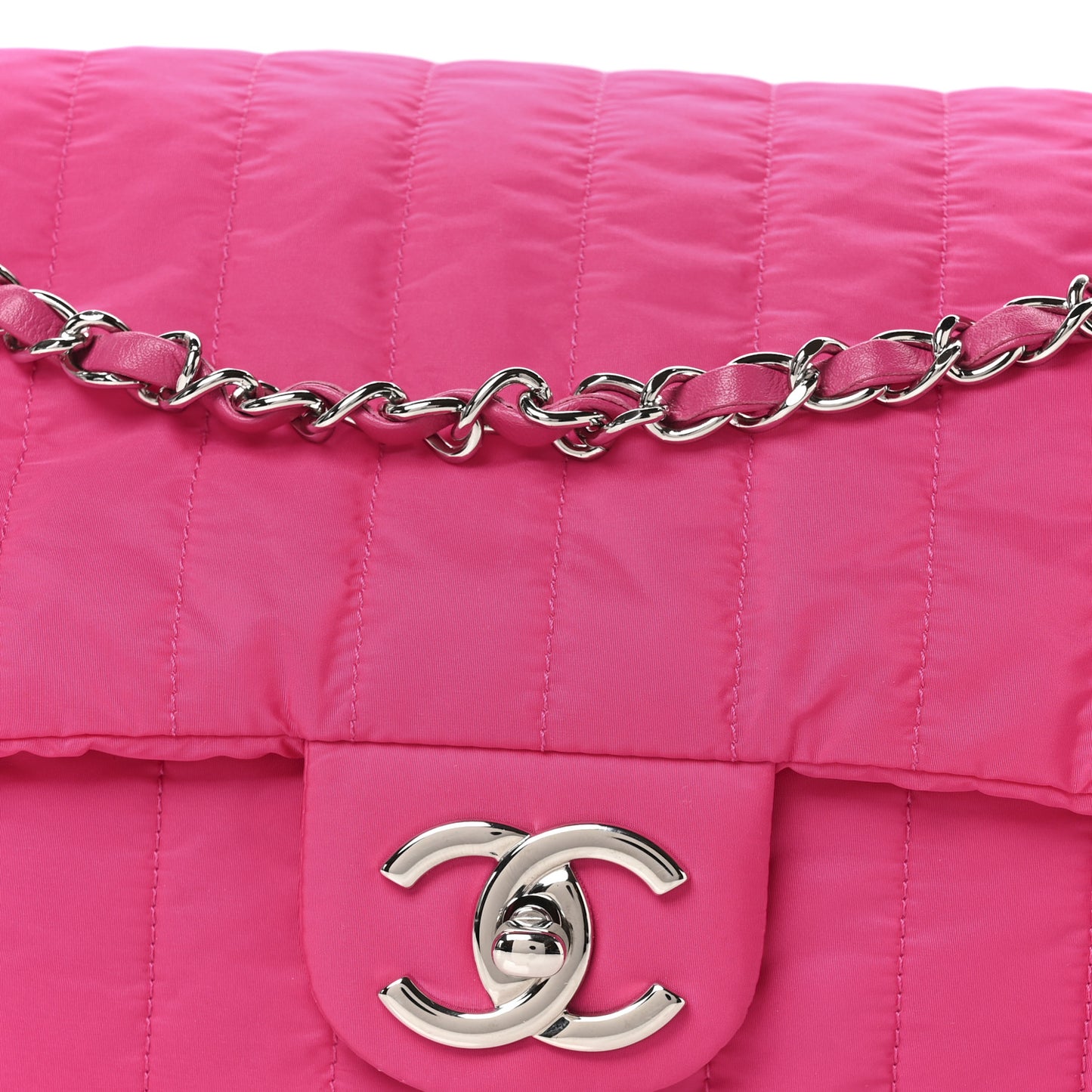 Nylon Vertical Quilted Jumbo Flap Pink