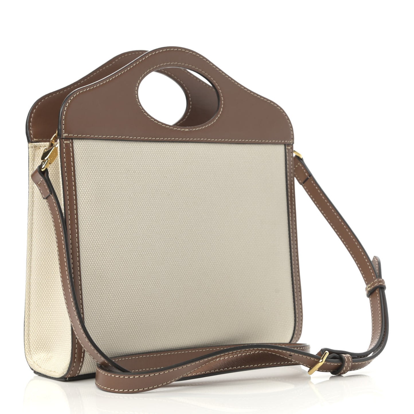 Canvas Smooth Calfskin Two Tone Mini Pocket Bag Natural Malt Brown