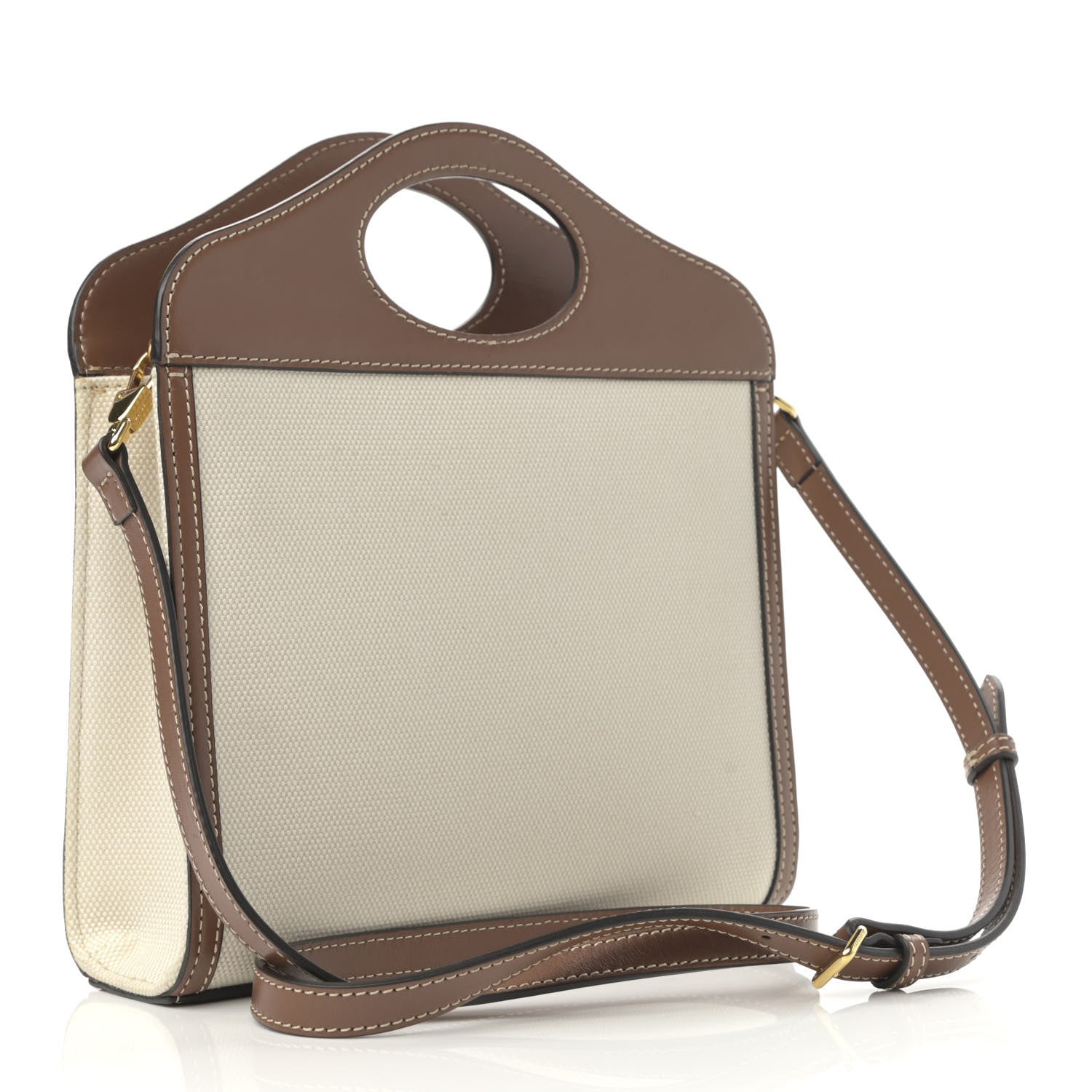 Burberry Canvas Smooth Calfskin Two Tone Mini Pocket Bag Natural Malt Brown 3 of 11