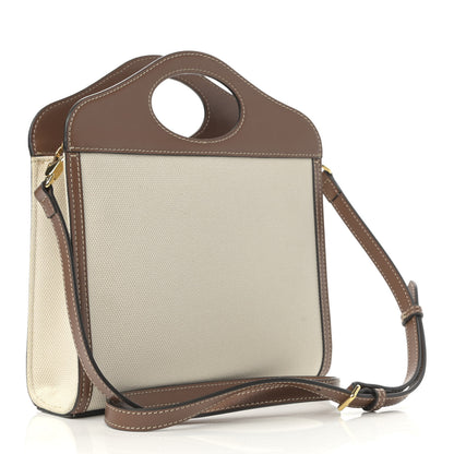 Burberry Canvas Smooth Calfskin Two Tone Mini Pocket Bag Natural Malt Brown 3 of 11