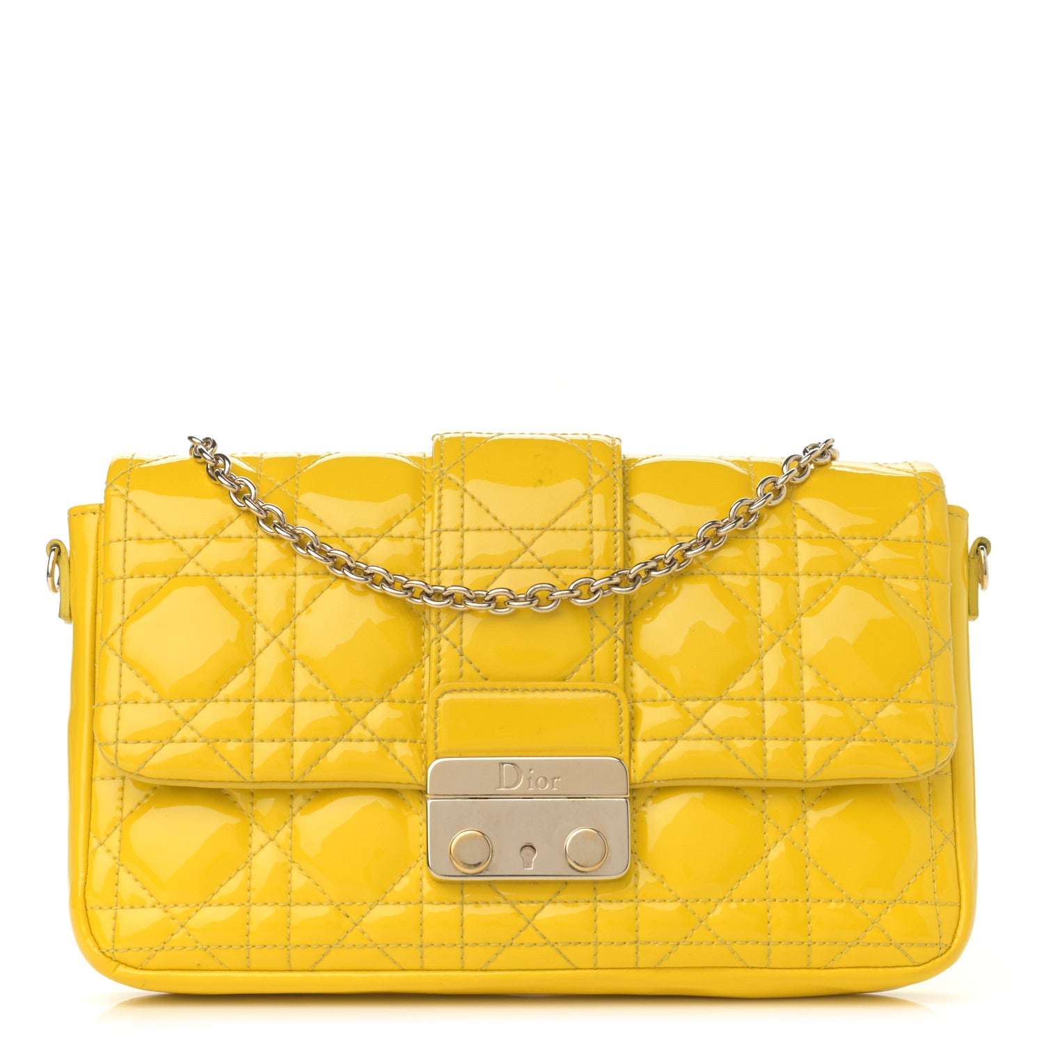 Christian Dior Patent Cannage New Lock Pouch Yellow 1 of 14
