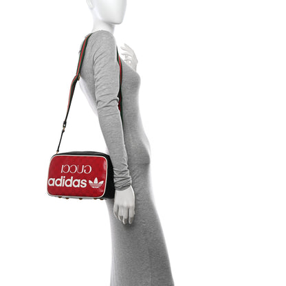 Gucci X ADIDAS Crystal Vintage Monogram Textured Dollar Calfskin Web Trefoil Logo Small Messenger Bag Hibiscus Red Off White Black 2 of 11