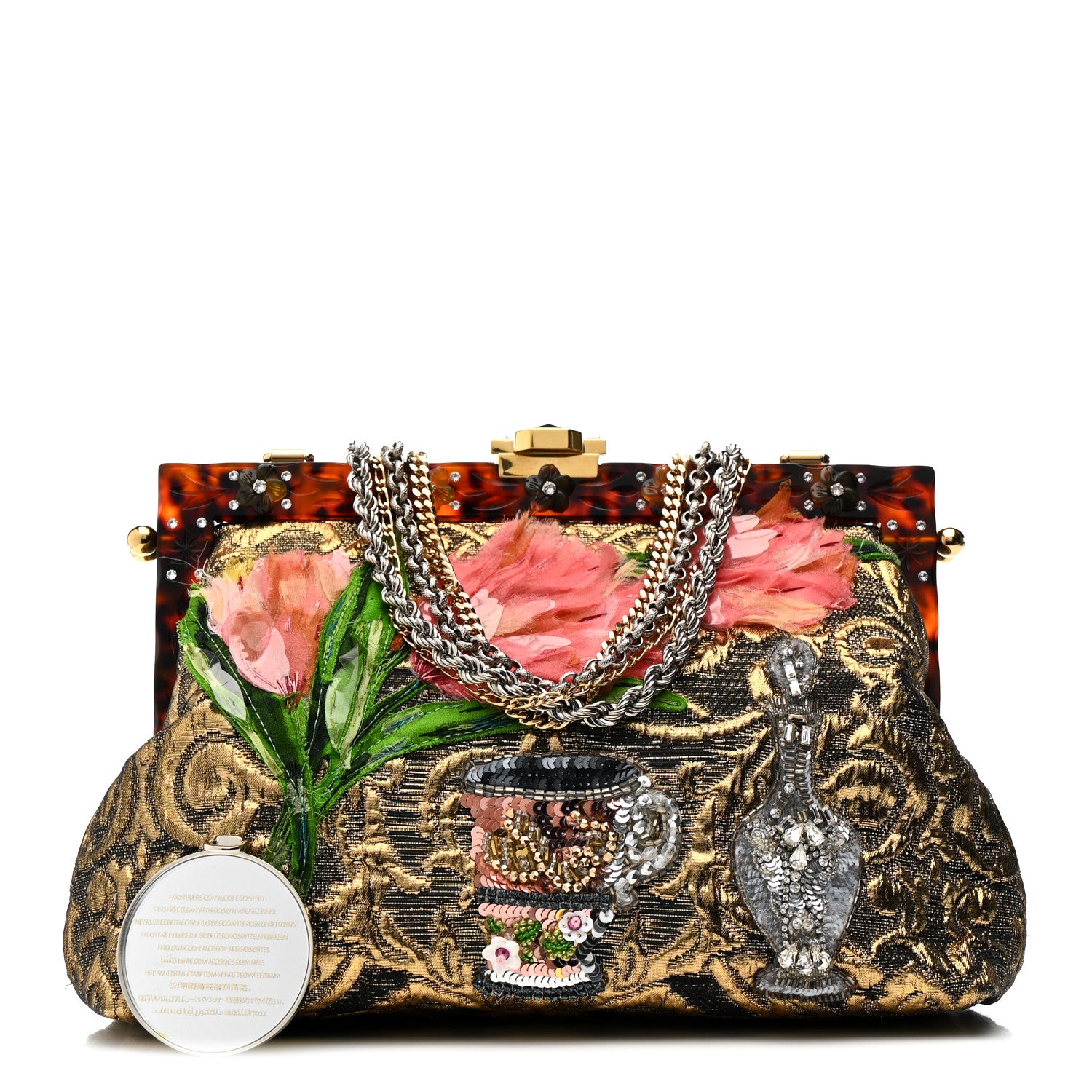 Dolce & Gabbana Silk Crystal Beaded Sequin Plexiglass Floral Vanda