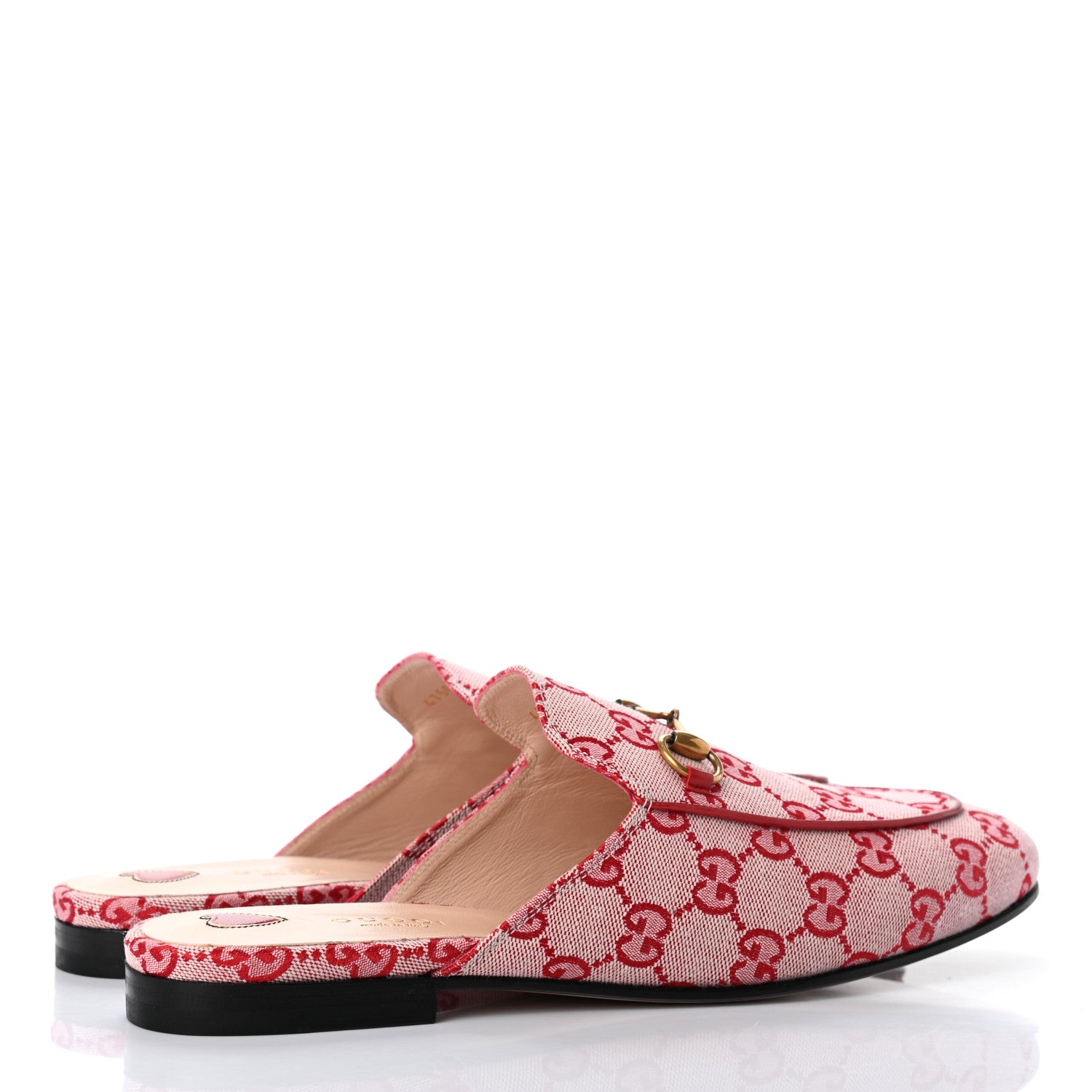 Gucci Canvas GG Monogram Horsebit Womens Princetown Slippers 40 Gardenia Hibiscus Red 4 of 8