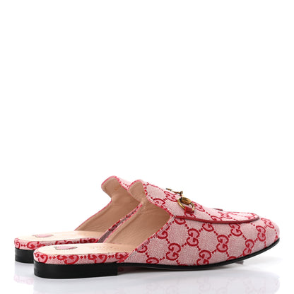 Gucci Canvas GG Monogram Horsebit Womens Princetown Slippers 40 Gardenia Hibiscus Red 4 of 8