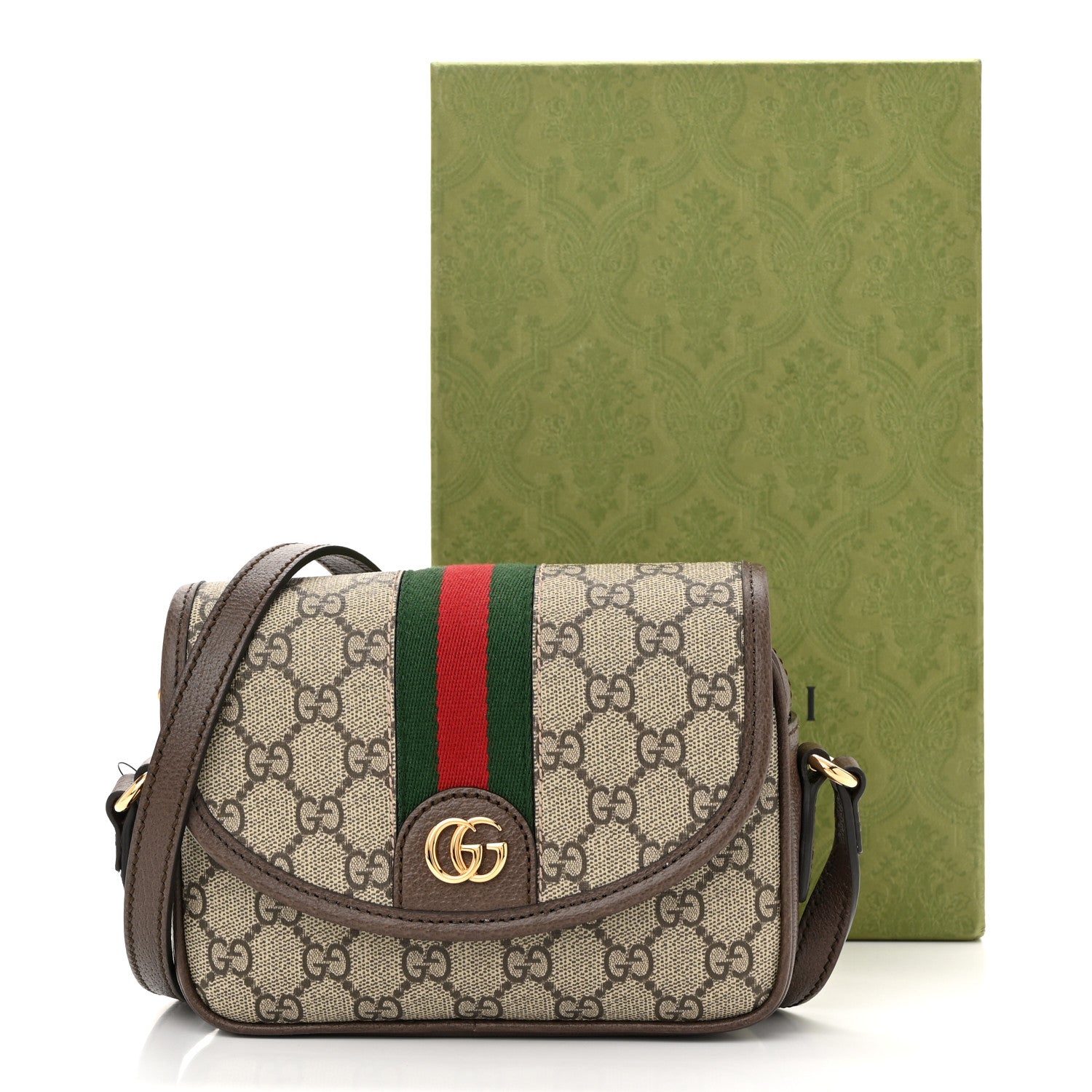 Gucci GG Supreme Monogram Textured Dollar Calfskin Mini Ophidia Flap Shoulder Bag Beige Ebony New Acero 11 of 11