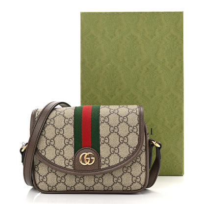 Gucci GG Supreme Monogram Textured Dollar Calfskin Mini Ophidia Flap Shoulder Bag Beige Ebony New Acero 11 of 11