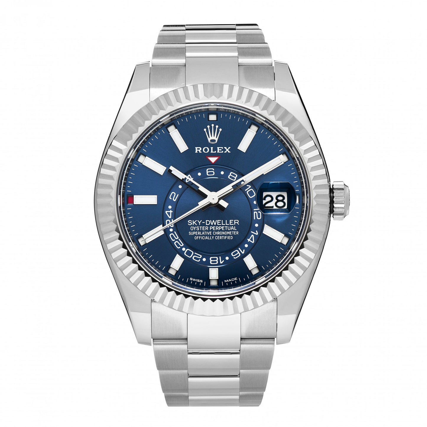 Stainless Steel 18K White Gold 42mm Oyster Perpetual Sky-Dweller Watch Bright Blue 326934