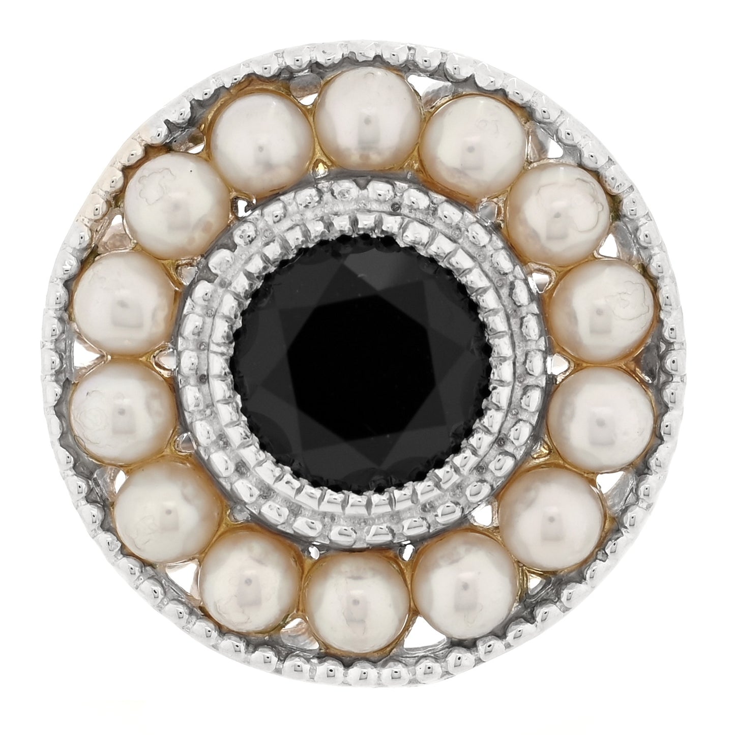 Sterling Silver Black Onyx Freshwater Cultured Pearl Ziegfeld Ring 51 5.75