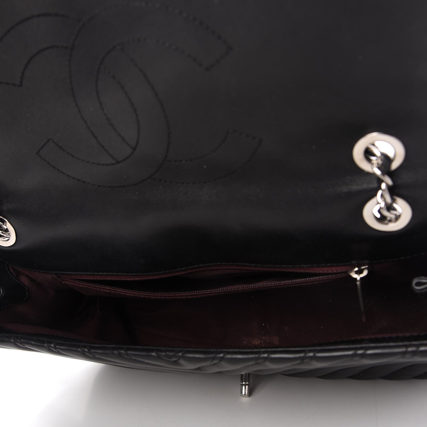 Chanel Lambskin Chevron Quilted Double Stitch Jumbo Single Flap Black 5 of 10