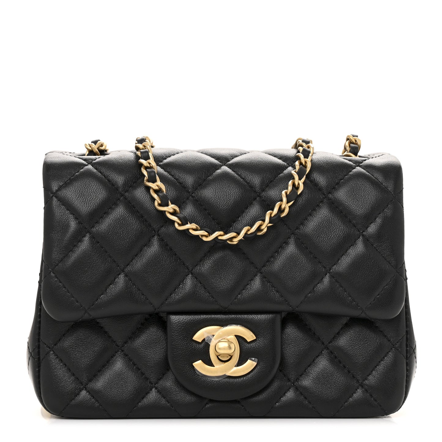 Lambskin Quilted Mini Pearl Crush Flap Black