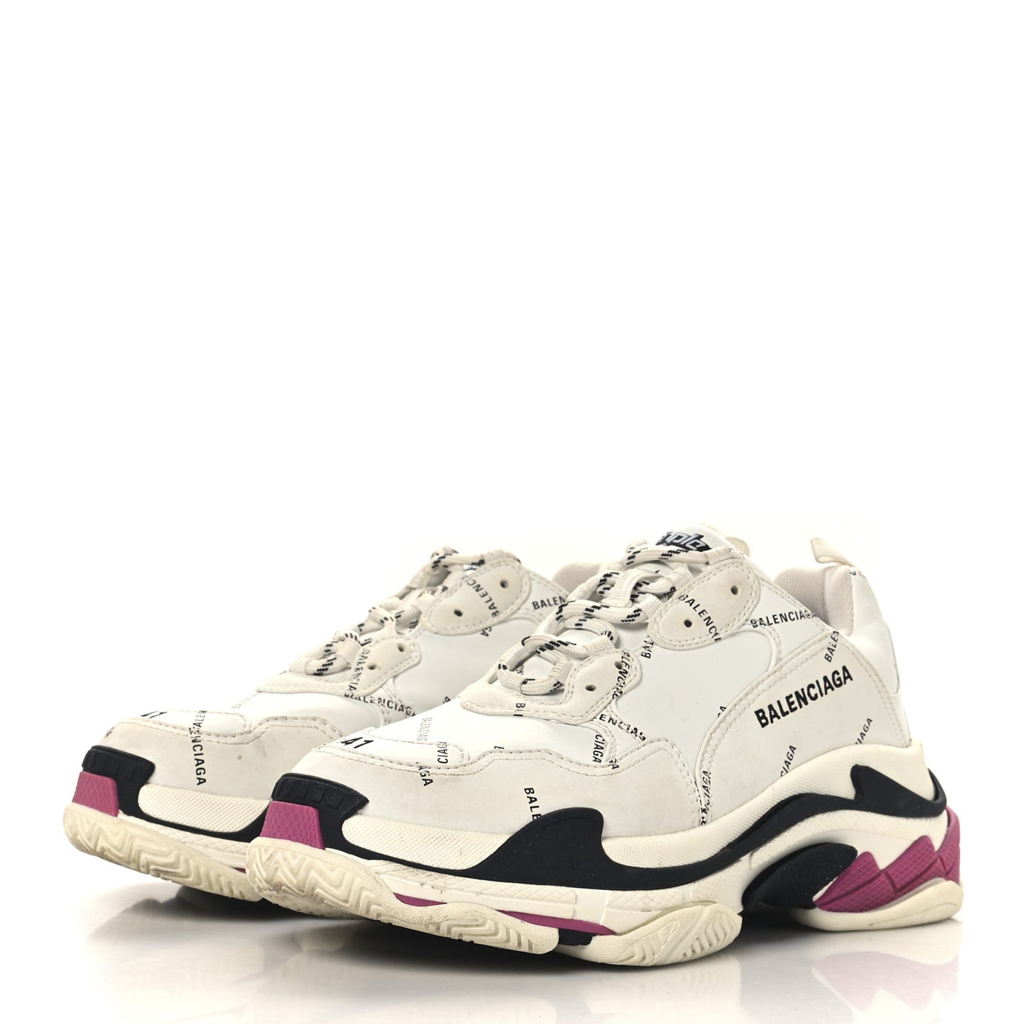Technical Fabric Allover Logo Mens Triple S Sneakers 41 White Black Pink