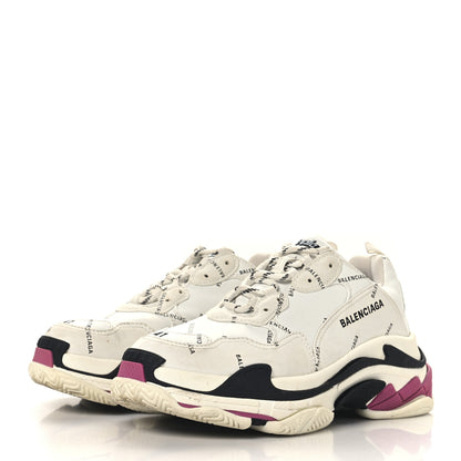 Balenciaga Technical Fabric Allover Logo Mens Triple S Sneakers 41 White Black Pink 4 of 8