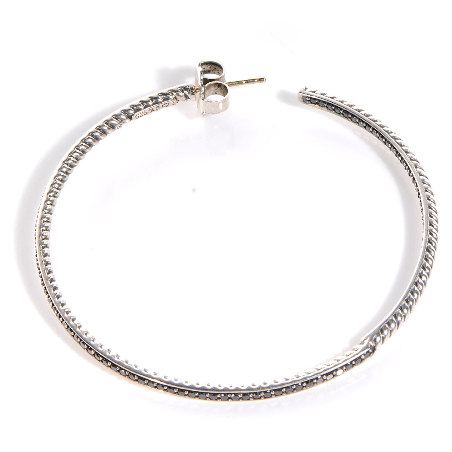 Sterling Silver Black Pave Diamond Graphite Ice Hoop Earrings