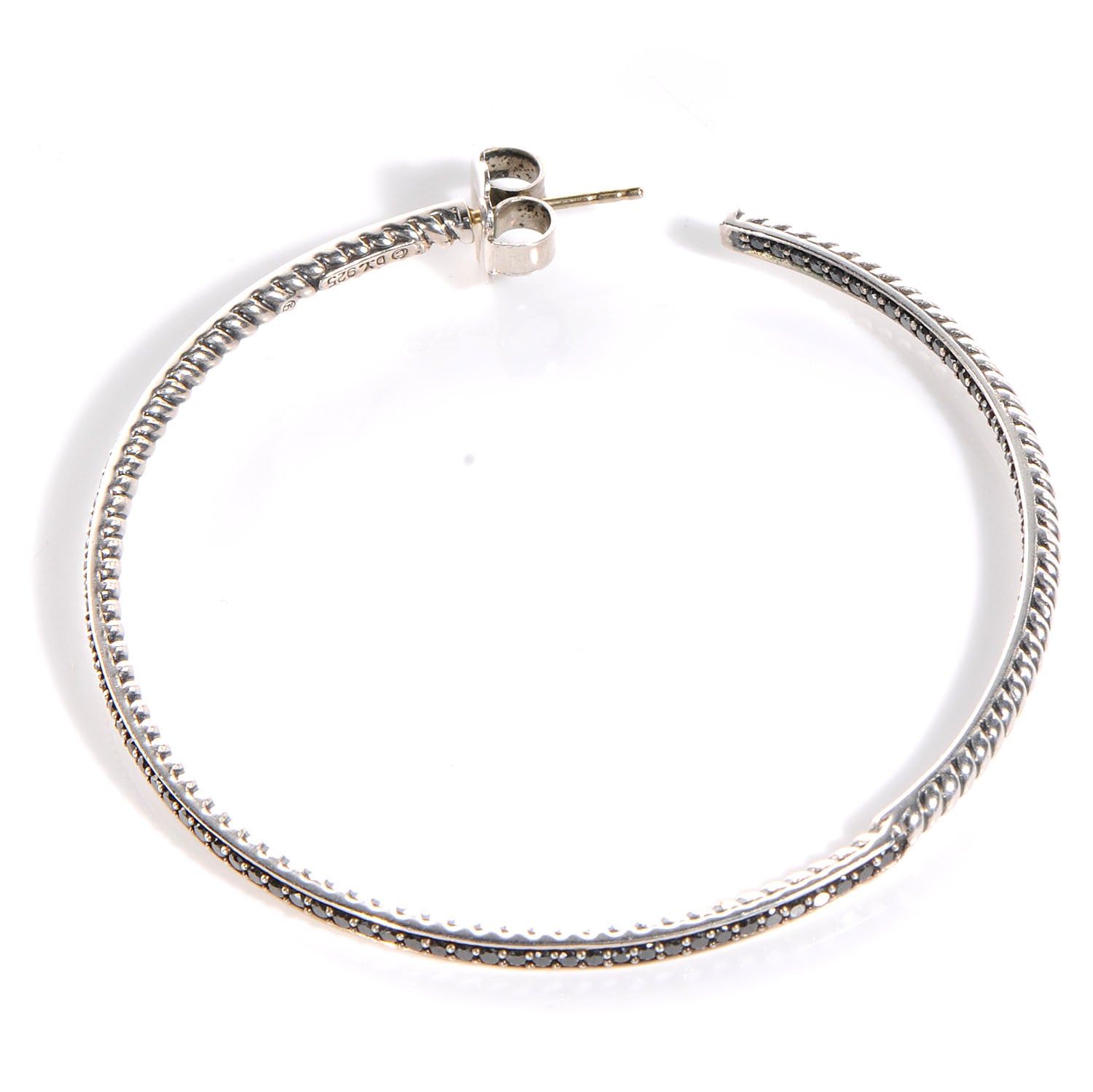 David Yurman Sterling Silver Black Pave Diamond Graphite Ice Hoop Earrings 3 of 5