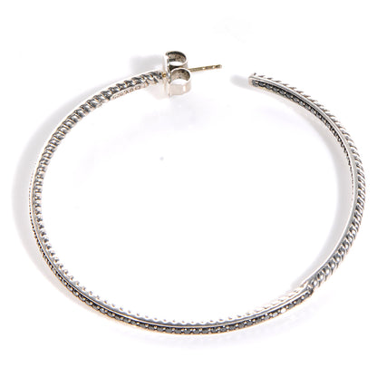David Yurman Sterling Silver Black Pave Diamond Graphite Ice Hoop Earrings 3 of 5