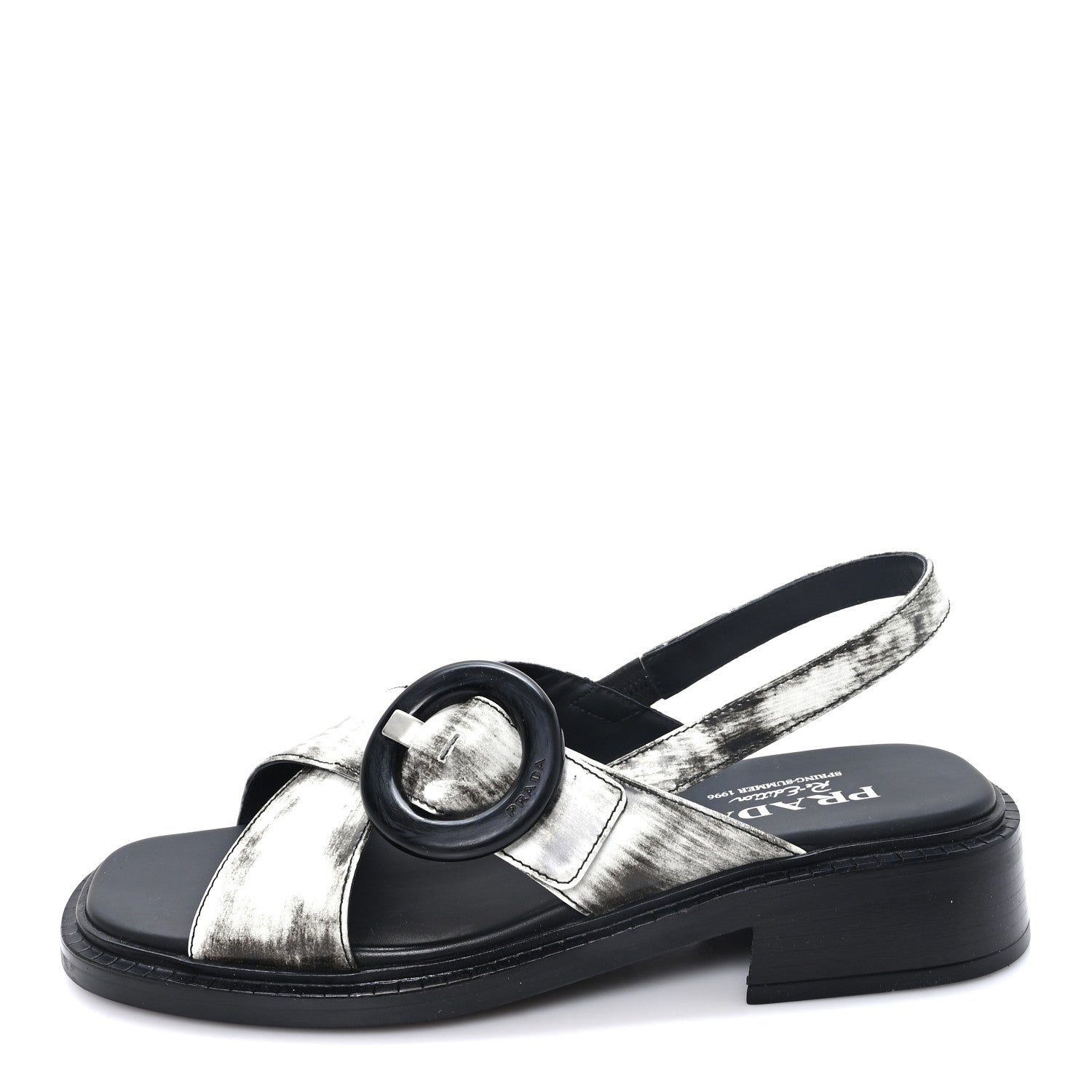 Prada Spazzolato Fume Re-Edition 1996 Buckle Sandals 39 Bianco 1 of 10