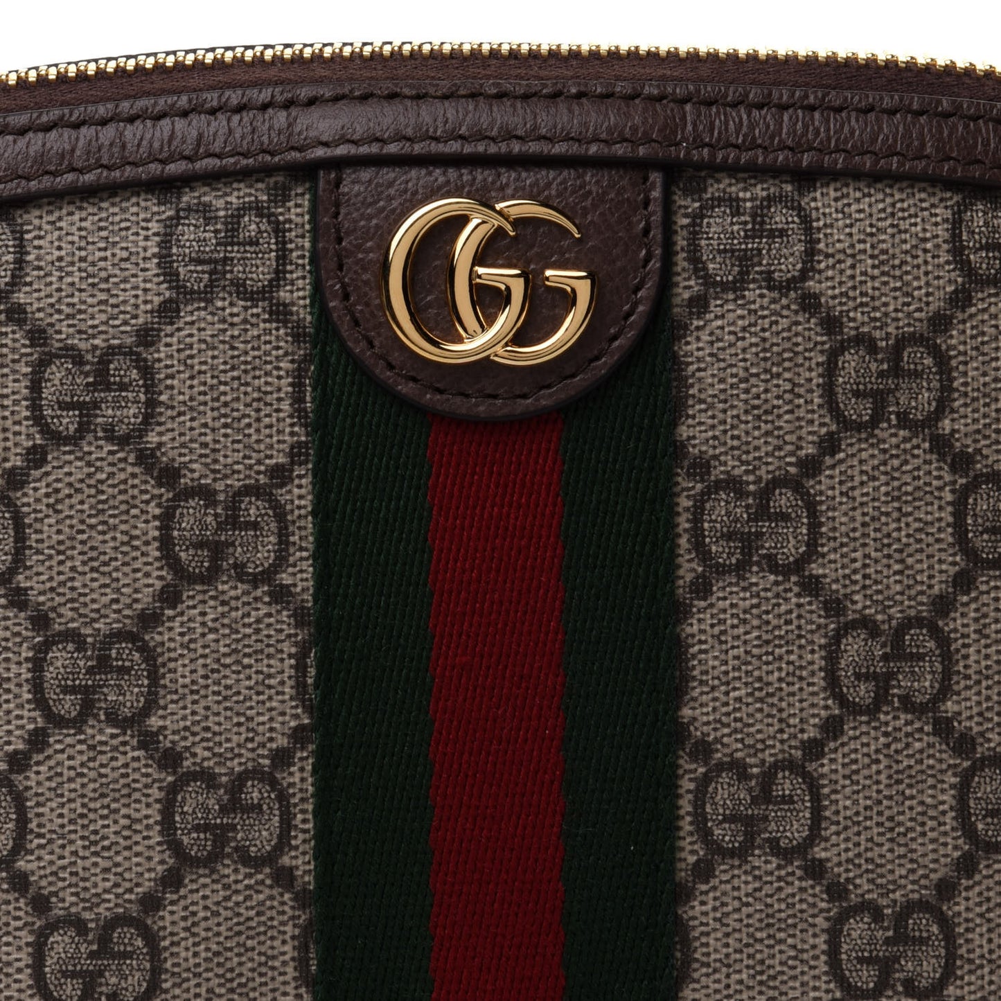 GG Supreme Monogram Textured Calfskin Web Large Ophidia Cosmetic Case Beige Ebony New Acero