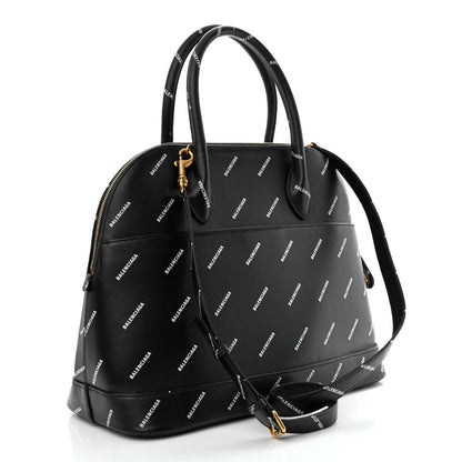 Balenciaga Calfskin Allover Logo M Ville Top Handle Bag Black 3 of 15