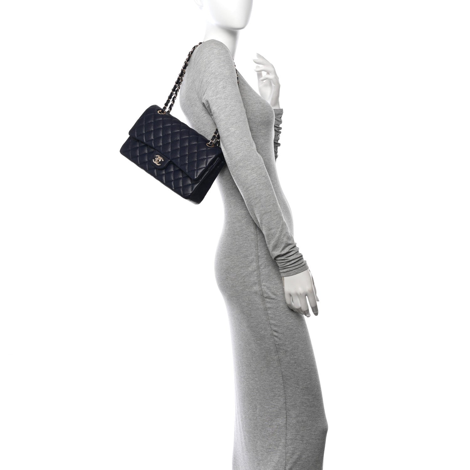 Chanel Caviar Quilted Medium Double Flap Dark Blue 2 of 13