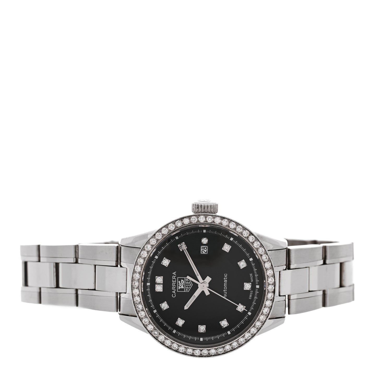 Stainless Steel Diamond 27mm Carrera Lady Automatic Watch Black WV2412