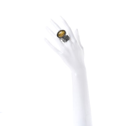 Saint Laurent Glass Cabochon Arty Ovale Ring 8 Silver Yellow 2 of 6
