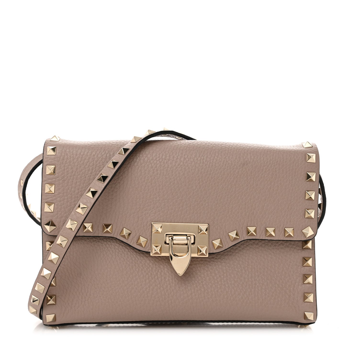Pebbled Calfskin Medium Rockstud Flip Lock Crossbody Bag Poudre