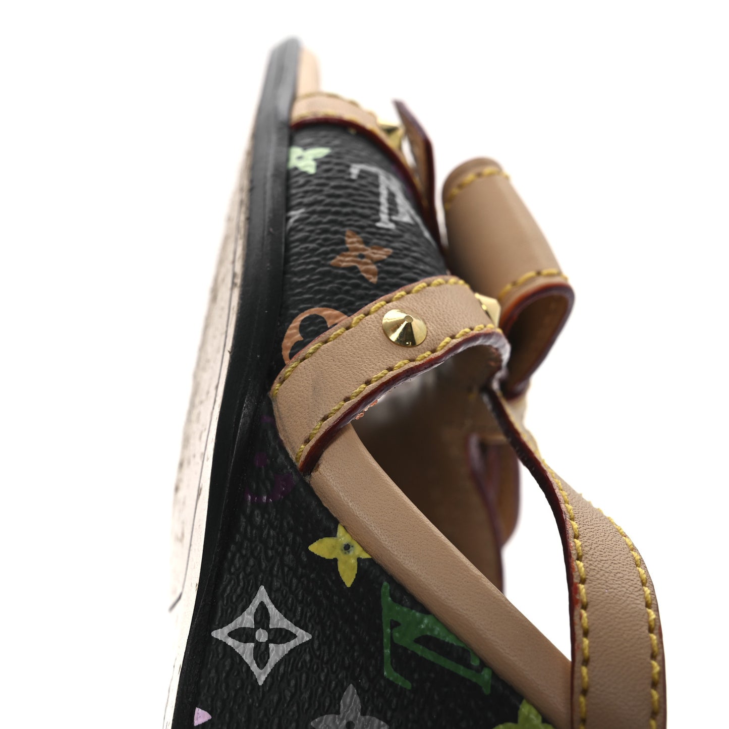 Monogram Multicolor Bow Wedge Sandals 38.5 Black