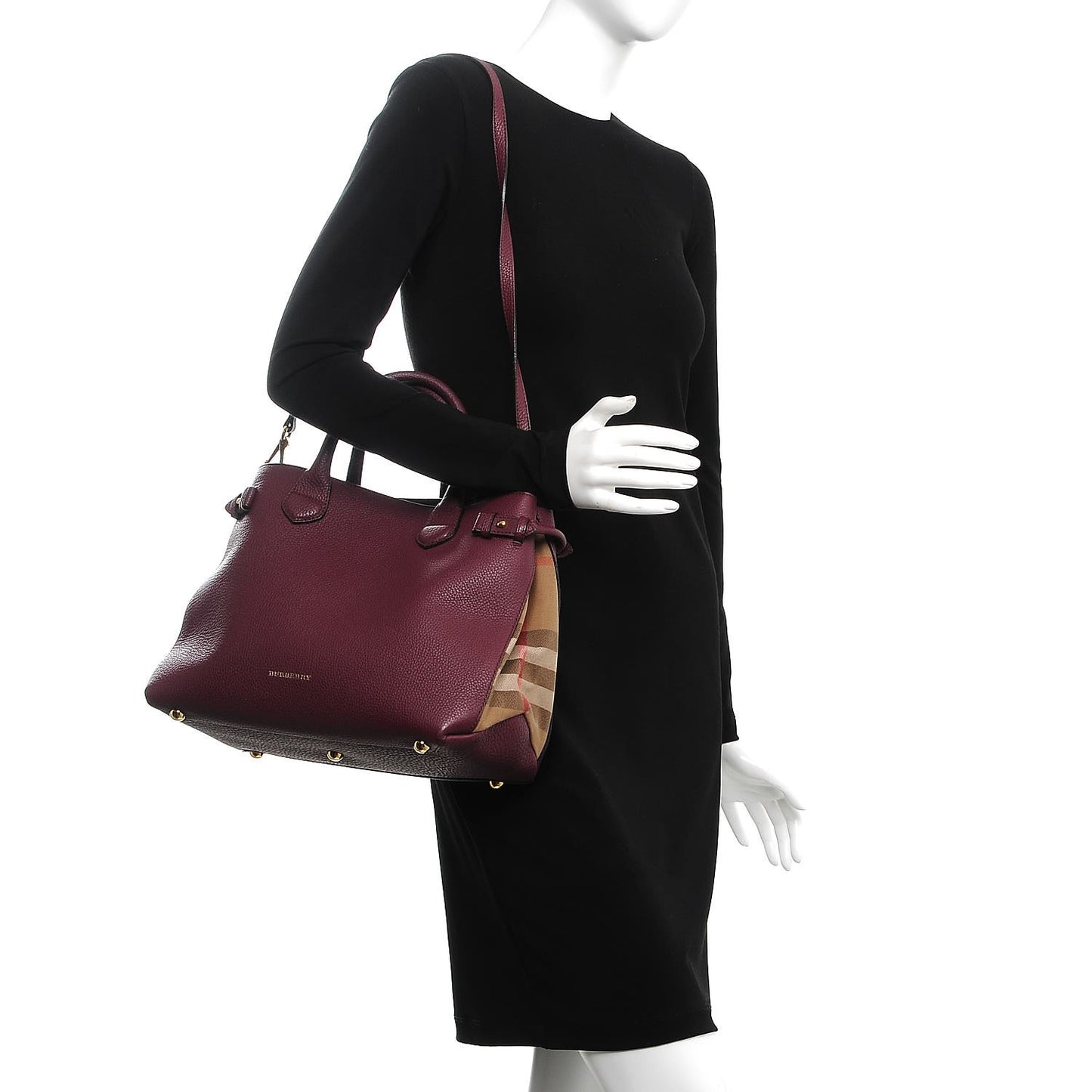 Grainy Calfskin House Check Medium Banner Tote Mahogany Red