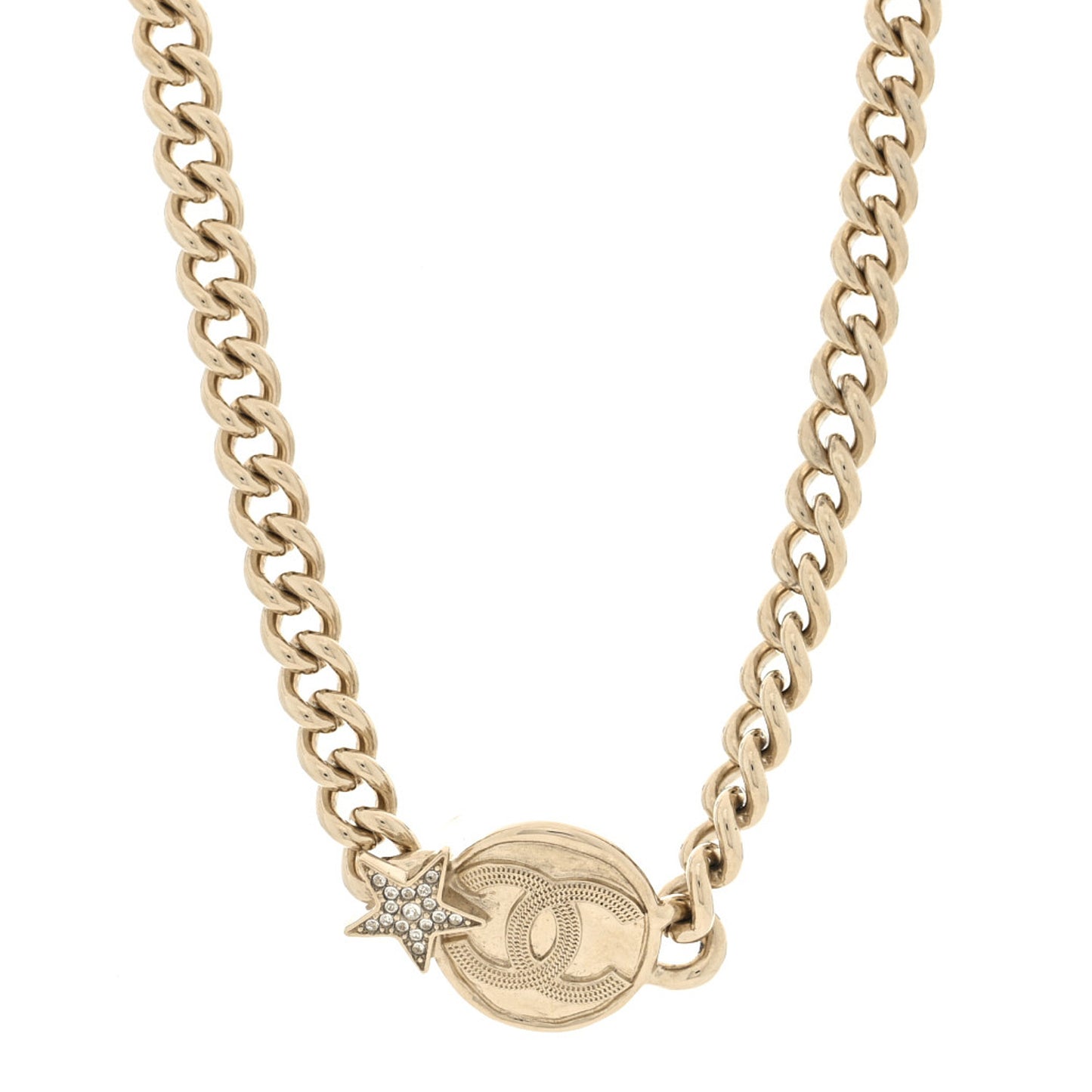 Metal Crystal Textured CC Star Chain Choker Necklace Gold