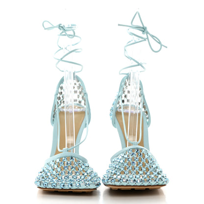 Bottega Veneta Mesh Nappa Crystal Embellished Sparkle Stretch Ankle Tie 90mm Sandals 38 Pale Blue 2 of 8