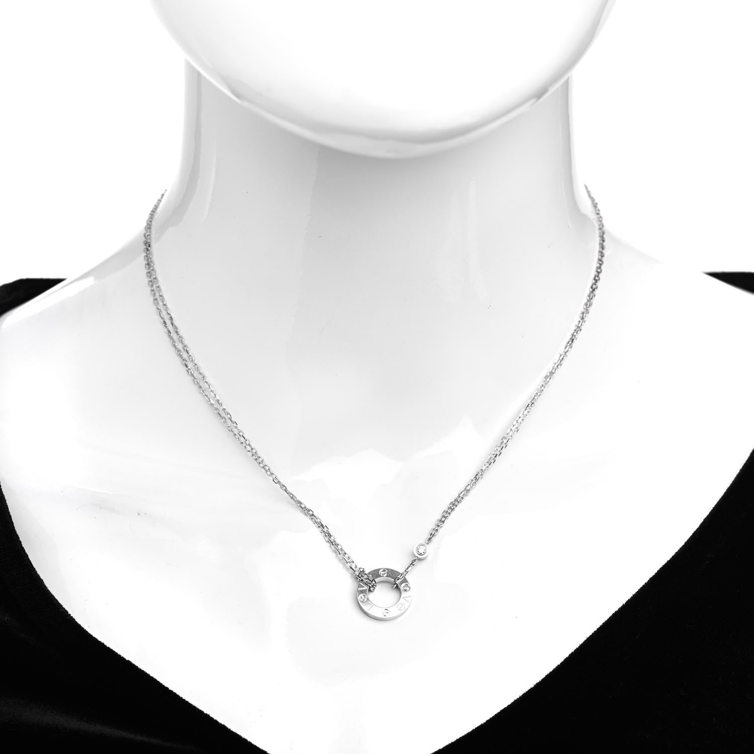 Cartier 18K White Gold 2 Diamond LOVE Necklace 2 of 4