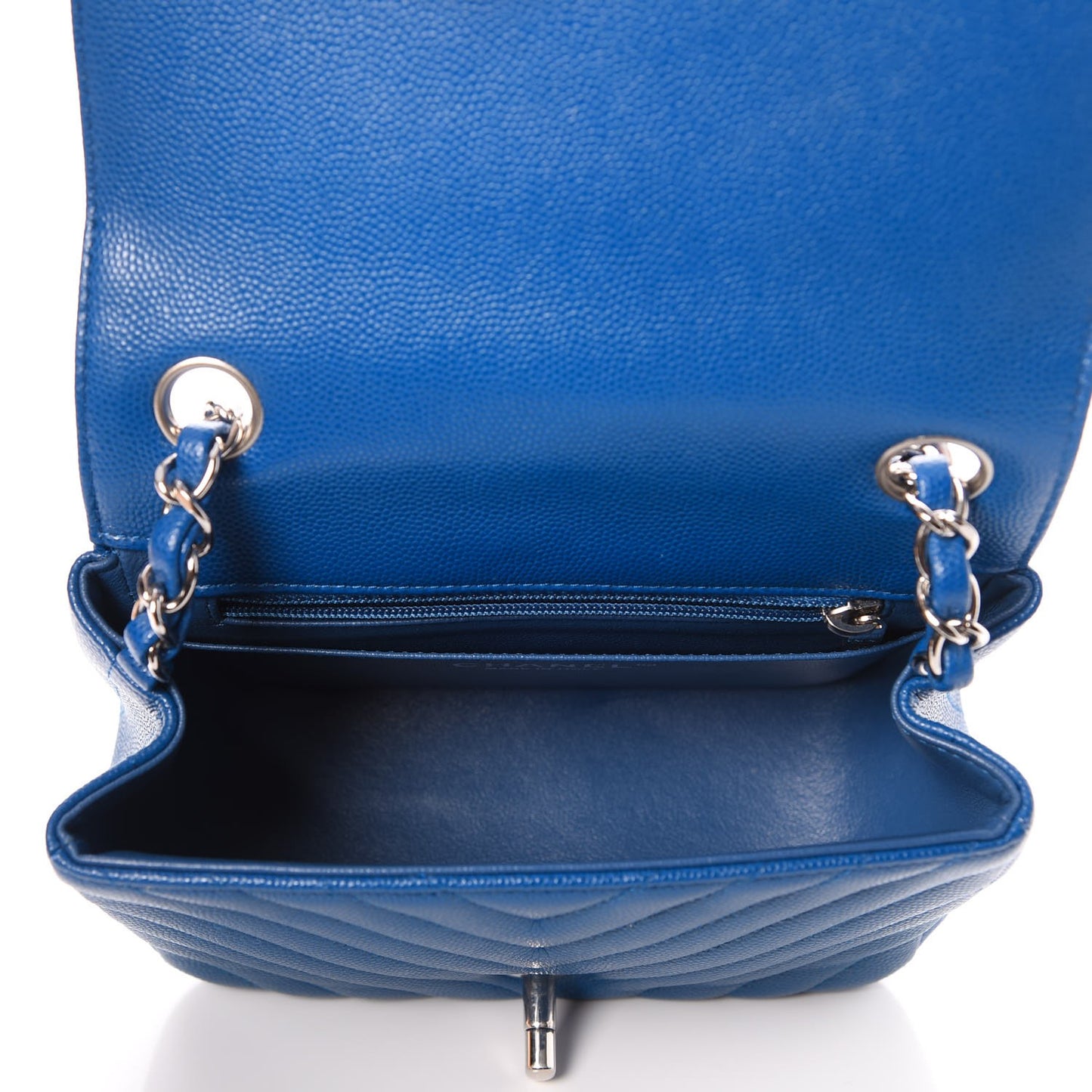 Caviar Chevron Quilted Mini Square Flap Blue