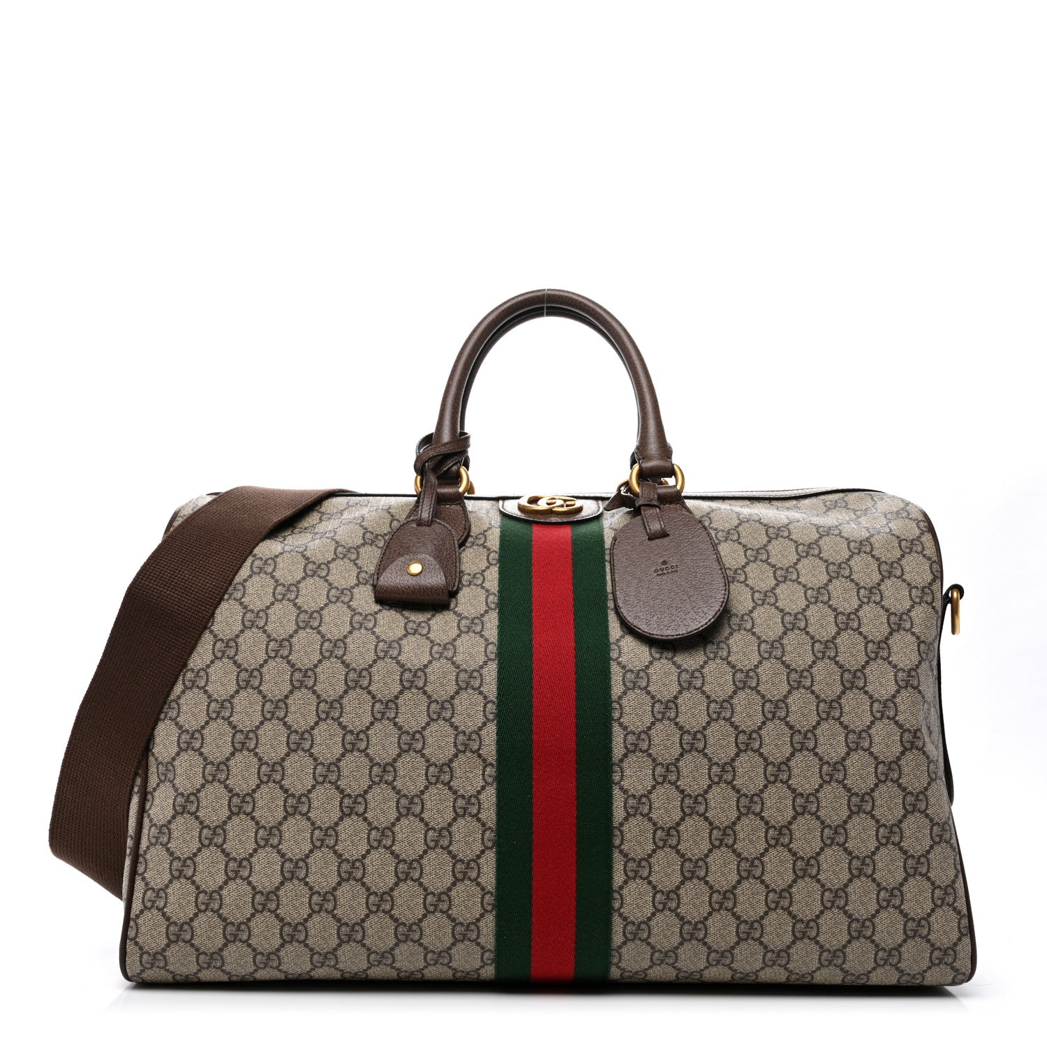 Gucci GG Supreme Monogram Textured Dollar Calfskin Web Medium Ophidia Carry-On Duffle Bag Beige Ebony New Acero 1 of 10