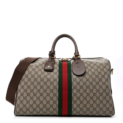 Gucci GG Supreme Monogram Textured Dollar Calfskin Web Medium Ophidia Carry-On Duffle Bag Beige Ebony New Acero 1 of 10