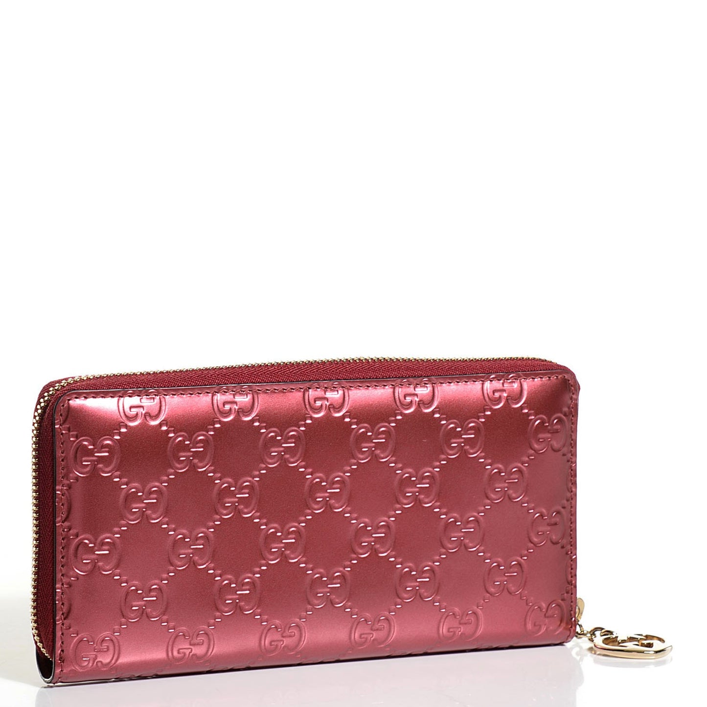 Shine Guccissima Margaux Calfskin Lovely Zip Around Wallet Tibet Red