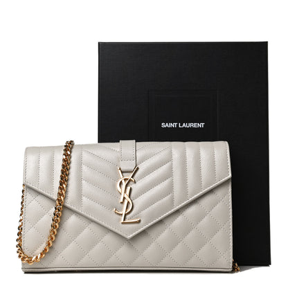 Saint Laurent Grain De Poudre Mixed Matelasse Triquilt Monogram Chain Wallet Crema Soft 12 of 12