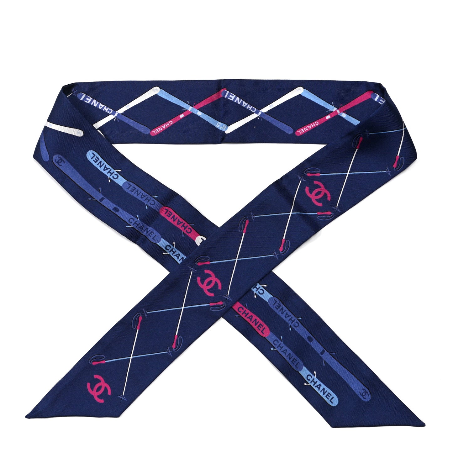 Silk Twill Slim Bandeau Scarf Blue Fuchsia White