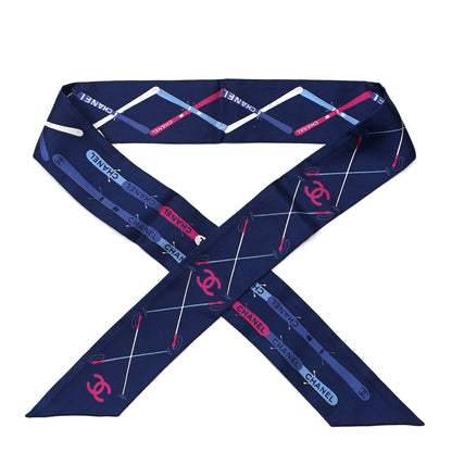 Chanel Silk Twill Slim Bandeau Scarf Blue Fuchsia White 1 of 3