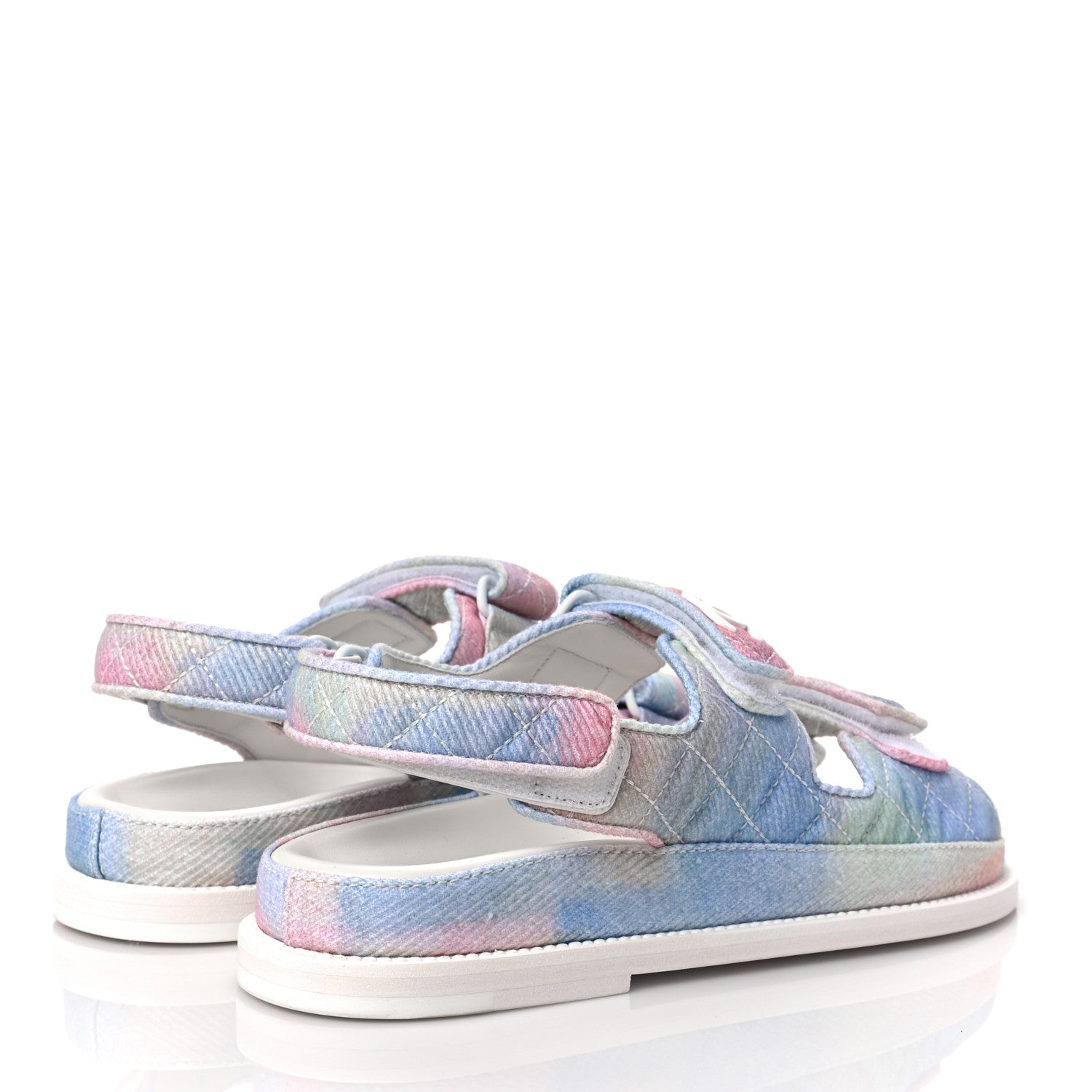 Chanel Printed Fabric Quilted Dad Sandals 37 Green Pink Blue 4 of 7