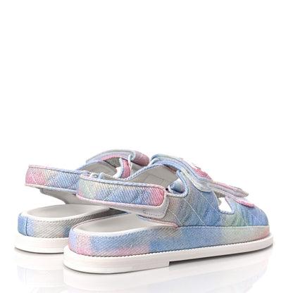 Chanel Printed Fabric Quilted Dad Sandals 37 Green Pink Blue 4 of 7