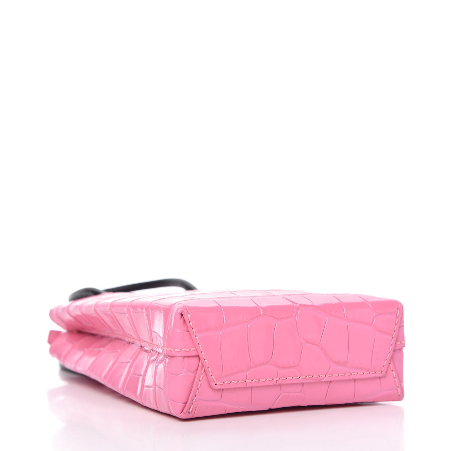 Shiny Calfskin Crocodile Embossed Logo Shopping Phone Holder Bag Rose Black