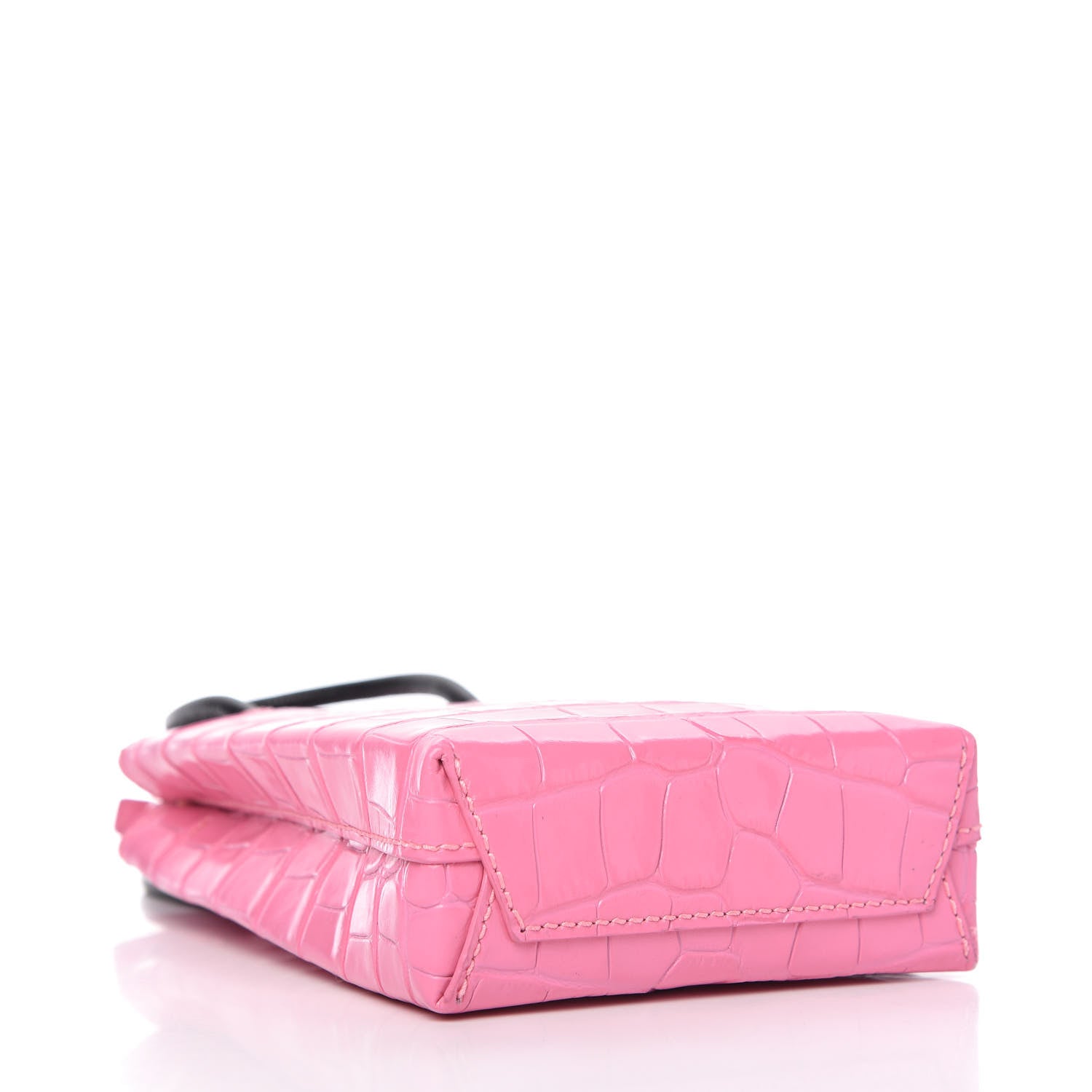 Balenciaga Shiny Calfskin Crocodile Embossed Logo Shopping Phone Holder Bag Rose Black 4 of 9