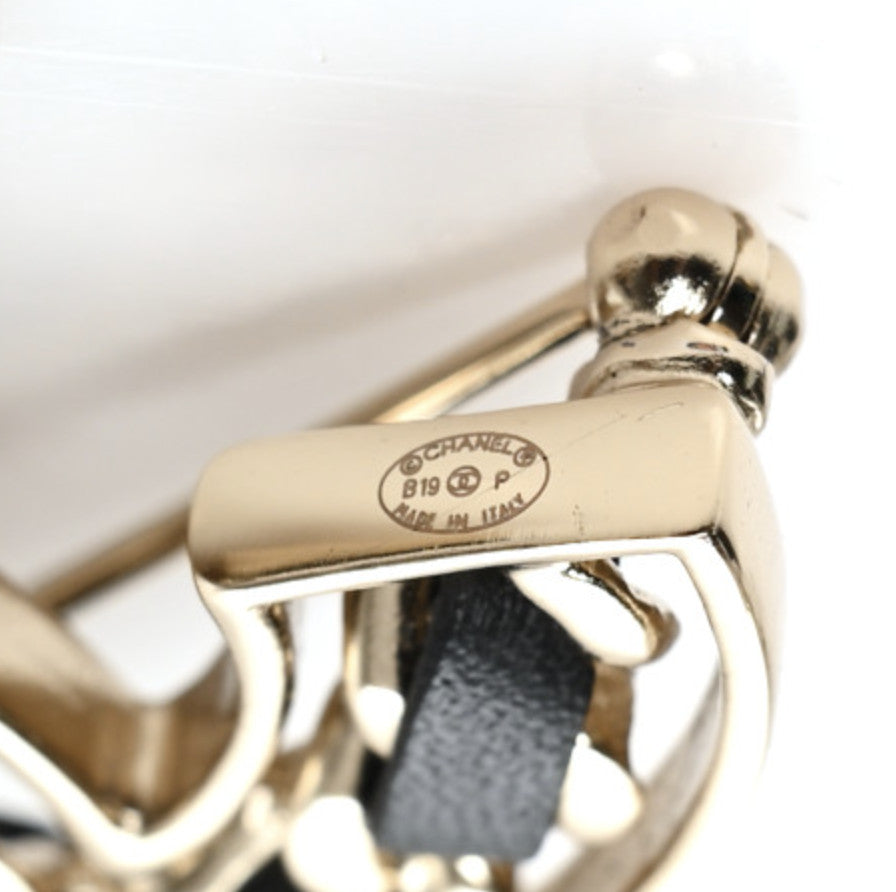 Lambskin Chain CC Brooch Black Gold