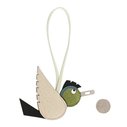 Hermes Epsom Swift Alligator Lizard Birdy Bag Charm Vanille Vert Criquet Vert Fizz Bleu Jean Black 2 of 5