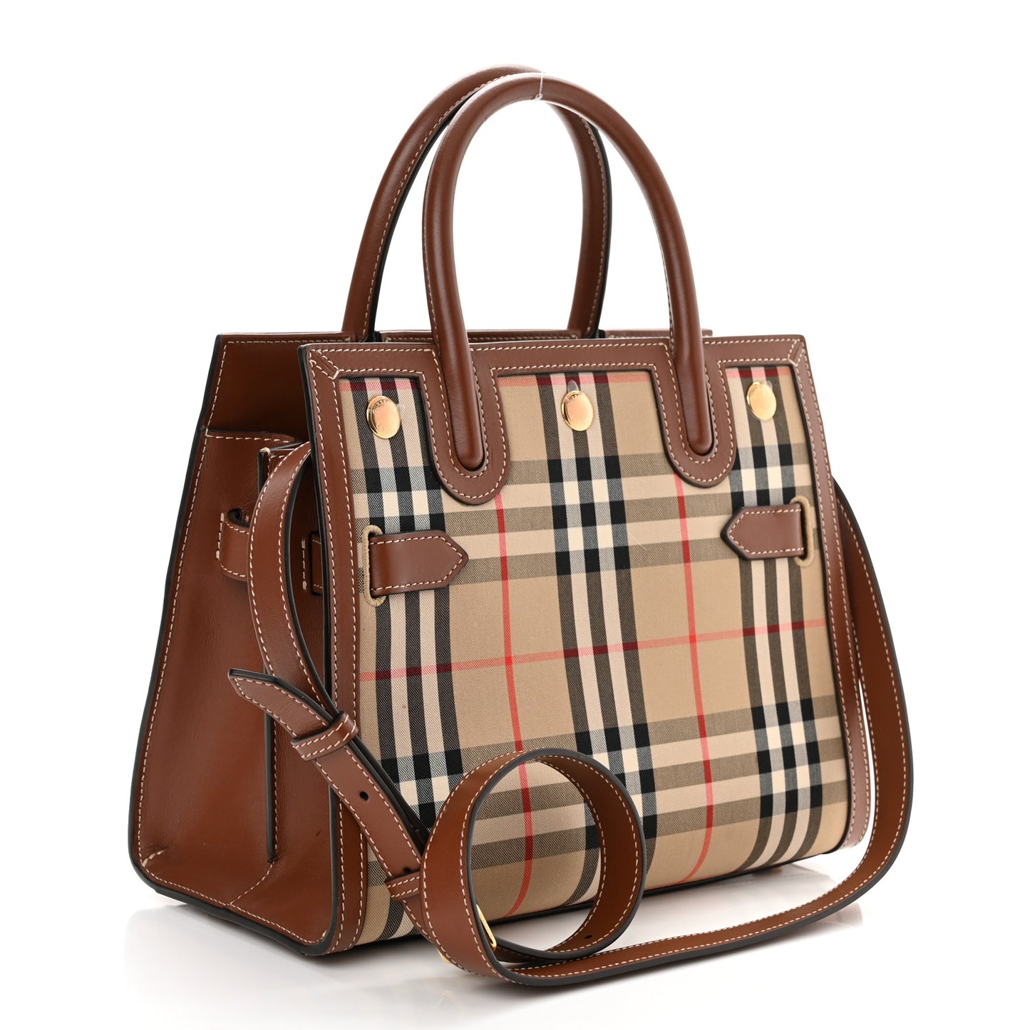 Calfskin Vintage Check Mini Two Handle Title Bag Archive Beige