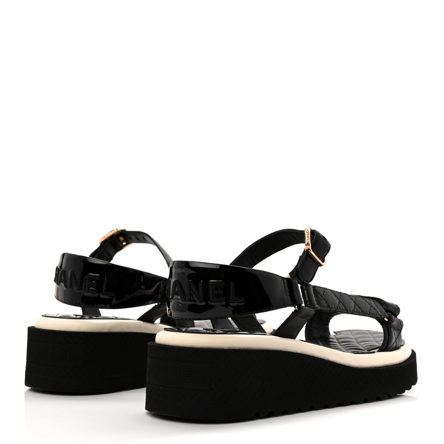 Chanel Lambskin Logo Platform Sandals 38 Black White 1878873