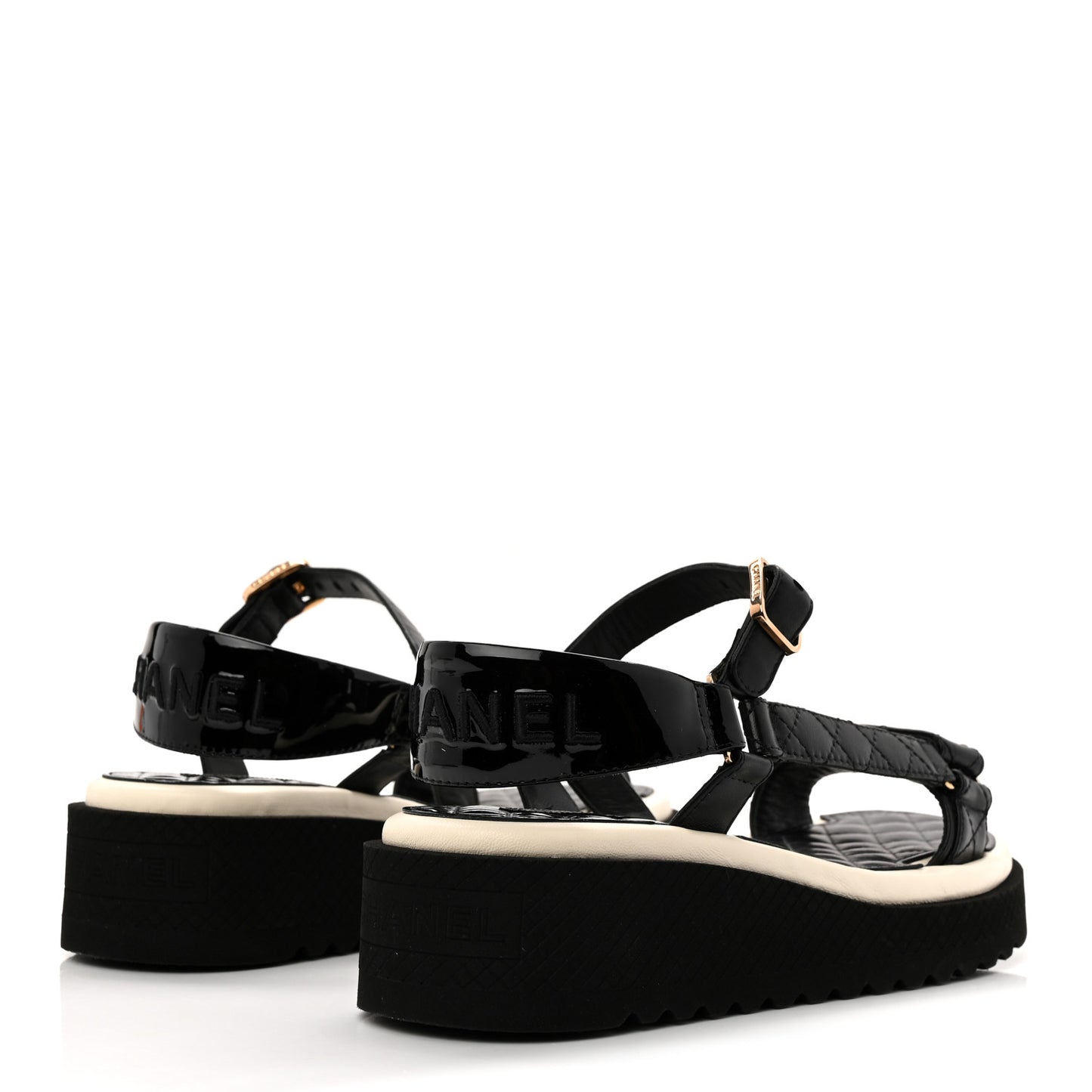 Lambskin Logo Platform Sandals 38 Black White