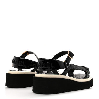 Chanel Lambskin Logo Platform Sandals 38 Black White 5 of 9